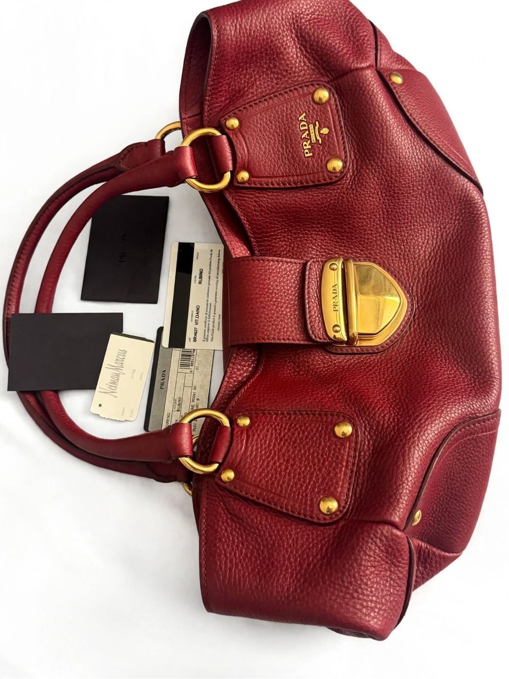 Prada Vitello Daino Hobo Bag BR4627 Rubino Red Gold Hardware - Authentic - Picture 3 of 11